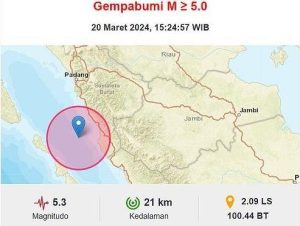 Gempa Berkekuatan Magnitudo 5,3 Guncang Suamtera Barat
